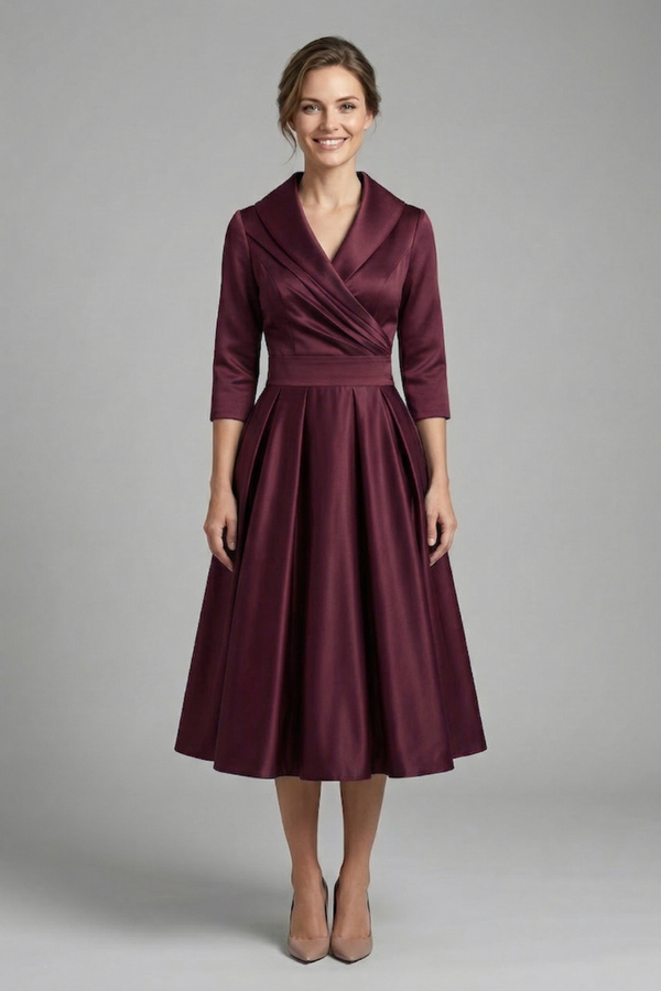 women's Fitted dress - wrap-front, long sleeve, 100% polyester, for formal events