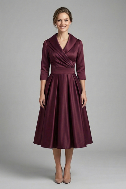 women's Fitted dress - wrap-front, long sleeve, 100% polyester, for formal events