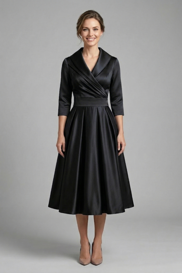 women's Fitted dress - wrap-front, long sleeve, 100% polyester, for formal events