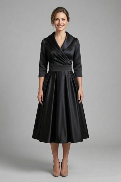 women's Fitted dress - wrap-front, long sleeve, 100% polyester, for formal events