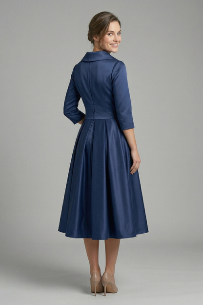 women's Fitted dress - wrap-front, long sleeve, 100% polyester, for formal events