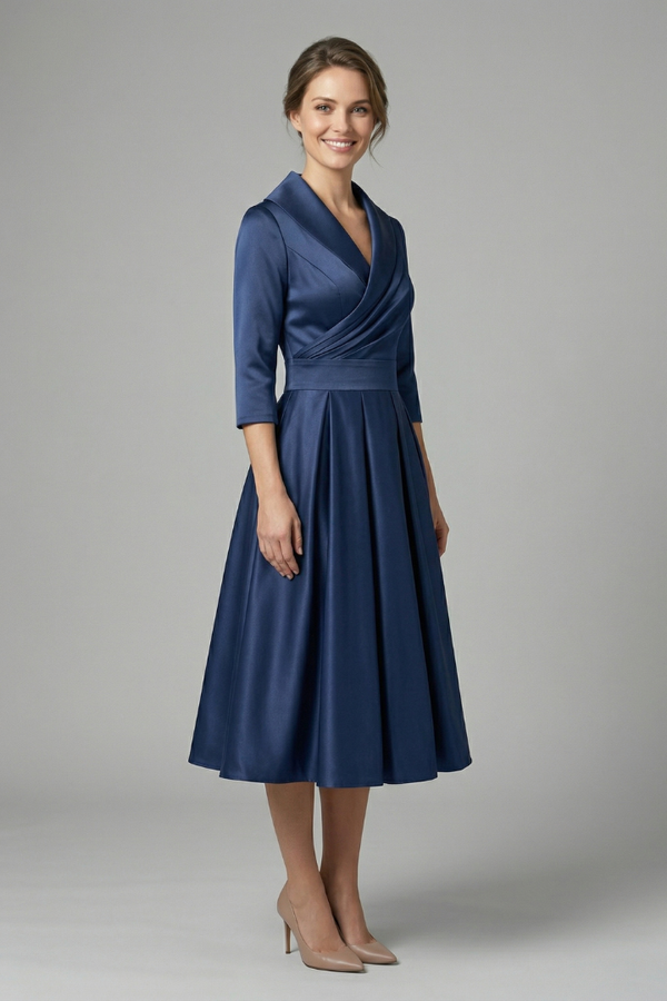 women's Fitted dress - wrap-front, long sleeve, 100% polyester, for formal events