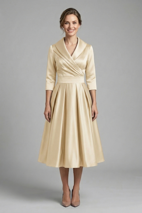 women's Fitted dress - wrap-front, long sleeve, 100% polyester, for formal events