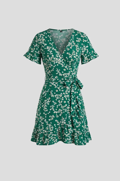 wrap v-neck, floral print, chiffon, for warm-weather occasions – Light women's dress