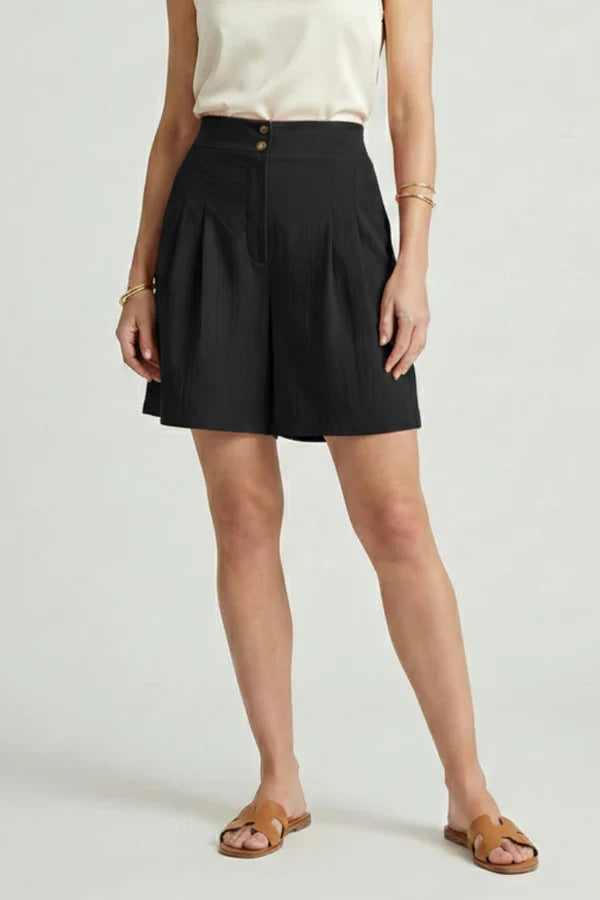 Plush women's shorts - high-waist, wide-leg, relaxed-fit, polyester, everyday wear