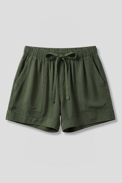 Women's Breathable Shorts - Pleated Pocket, Wide-Leg, Cotton Blend, Casual Wear, Pull-On Style