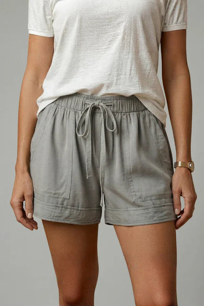 Women's Breathable Shorts - Pleated Pocket, Wide-Leg, Cotton Blend, Casual Wear, Pull-On Style