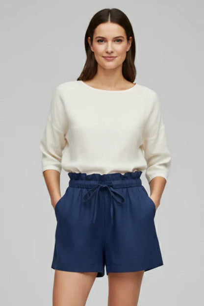 high waist lace-up, loose wide-leg, cotton, versatile casual wear – Light women's shorts