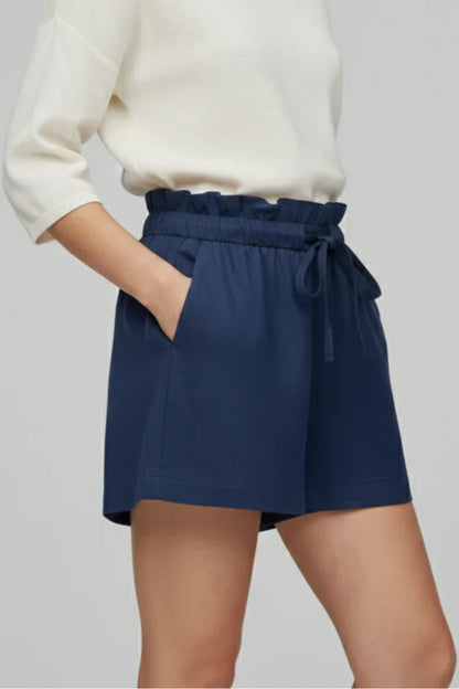 high waist lace-up, loose wide-leg, cotton, versatile casual wear – Light women's shorts