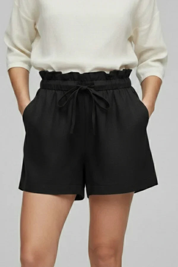 high waist lace-up, loose wide-leg, cotton, versatile casual wear – Light women's shorts