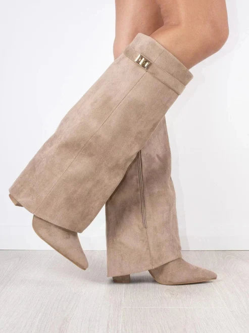 Women’s Supportive Knee-High Boots - Pointed Toe, Suede