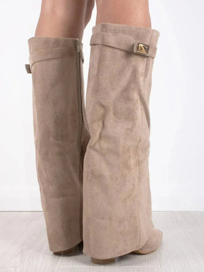 Women’s Supportive Knee-High Boots - Pointed Toe, Suede