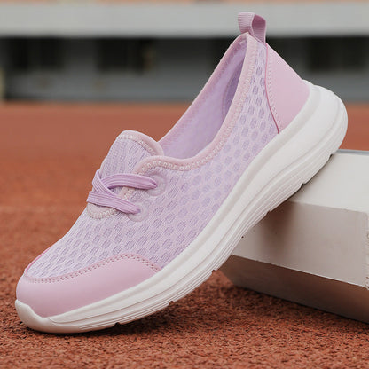 Light Breathable Women’s Lace-Up Sneakers - Low-Profile Round-Toe, Mesh Upper, For Regular Wear