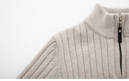 Men's Fitted Half Turtleneck Zip Sweater - Ribbed Knit