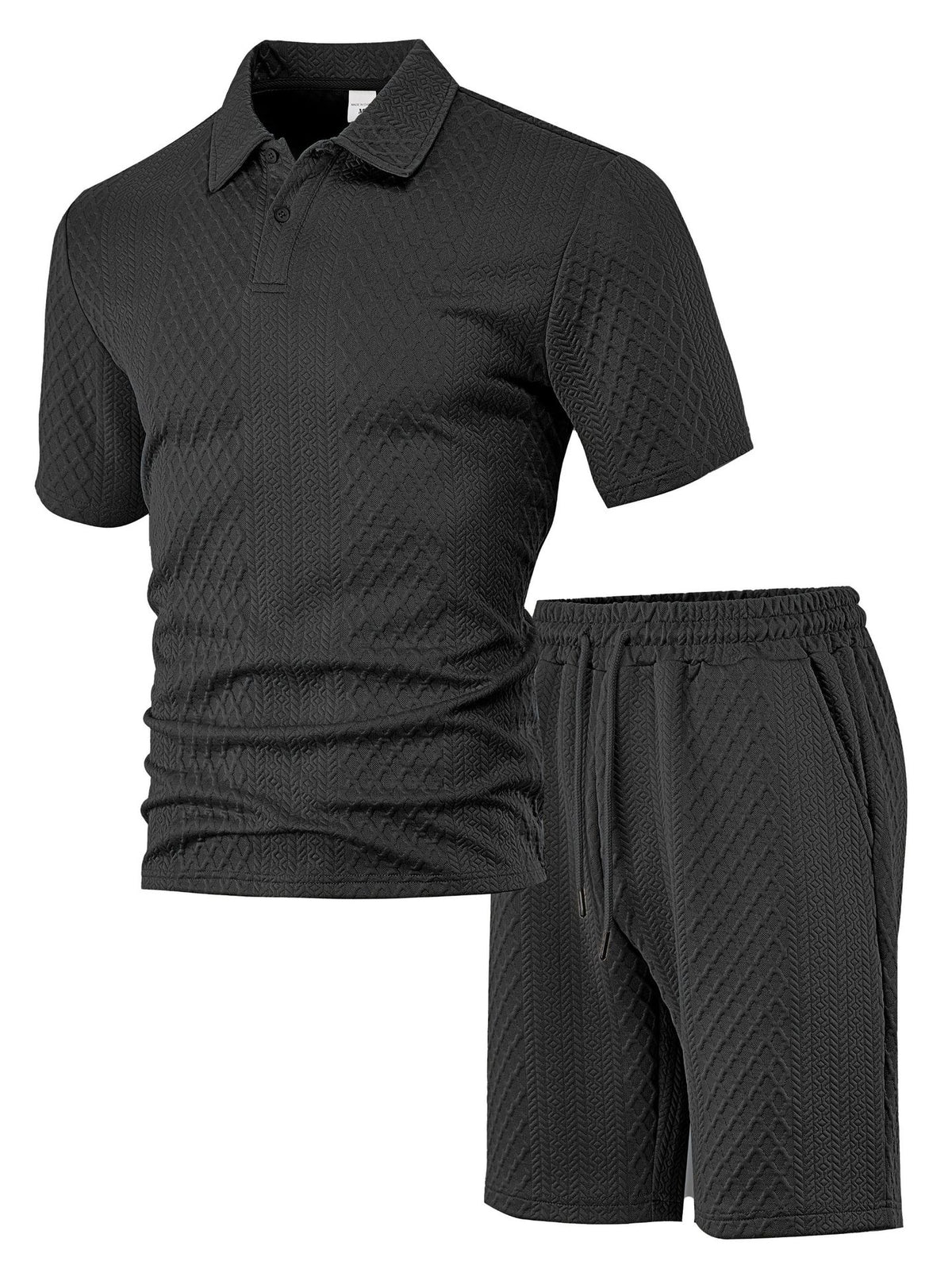 durable textured pattern, polyester, for casual wear – Breathable men's polo shirt and shorts set