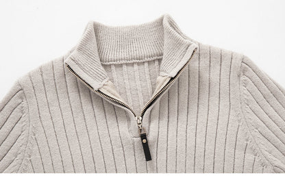 Men's Fitted Half Turtleneck Zip Sweater - Ribbed Knit