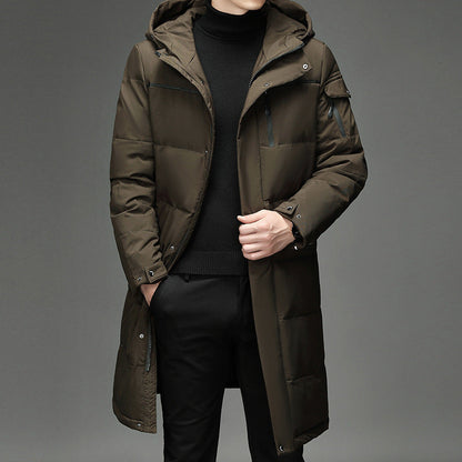 Light Cozy Men's Down Coat - Long Puffer, Goose Down
