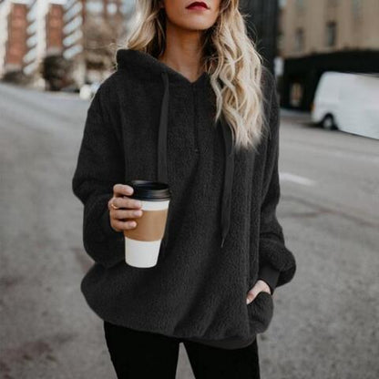Plush Relaxed Women's Hoodie - Pullover Half Zip, Fleece