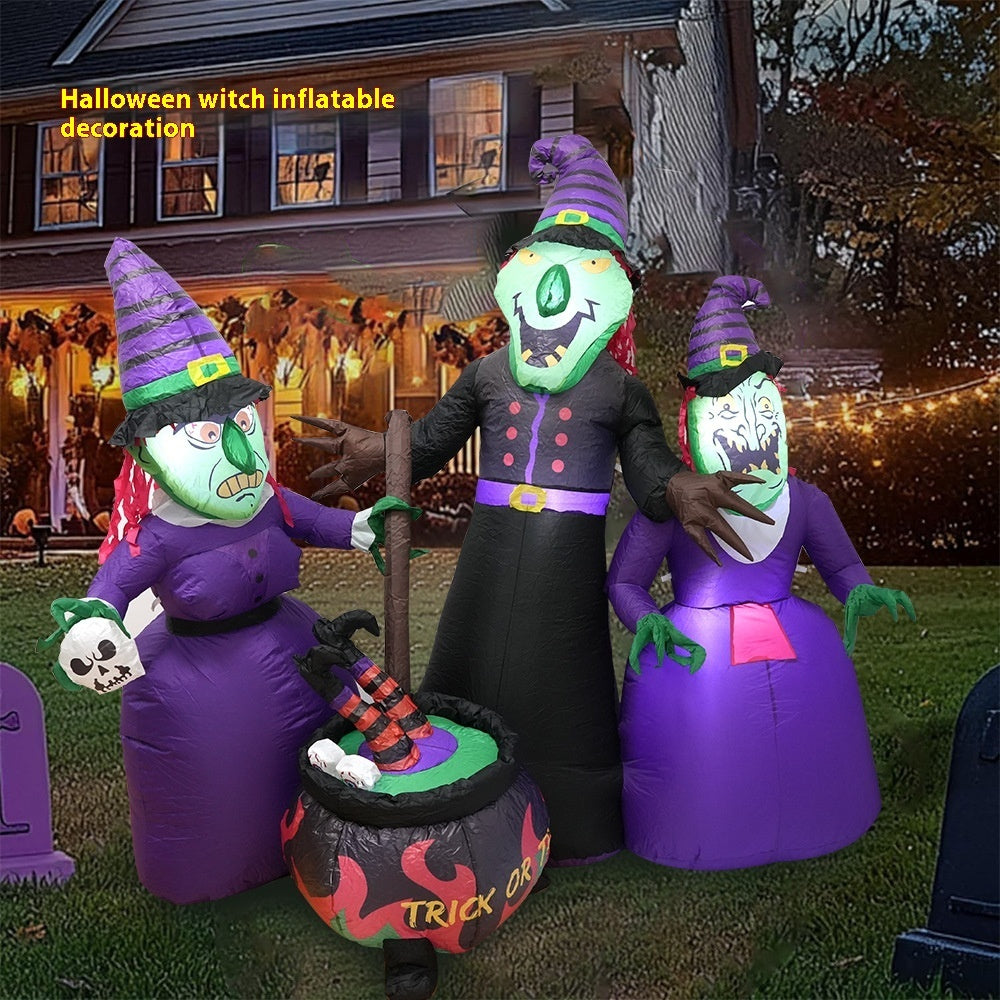 Inflatable Witch Luminous Halloween Yard Decor Outdoor