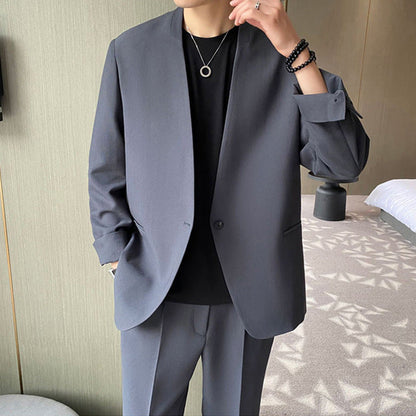relaxed fit, Korean style, wool blend, for smart casual – Light men's suit set