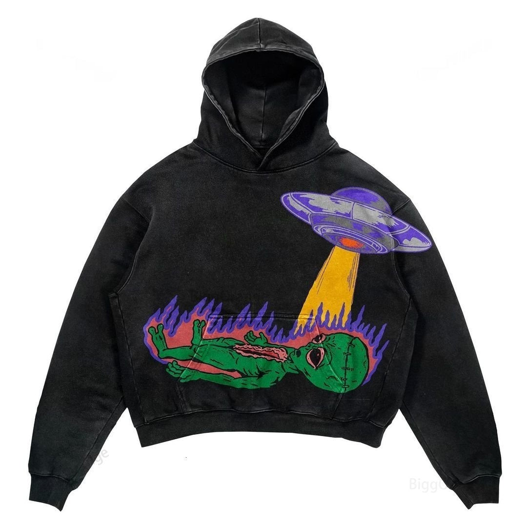 Relaxed Warm Hoodie - Cropped Pullover Polyester Streetwear