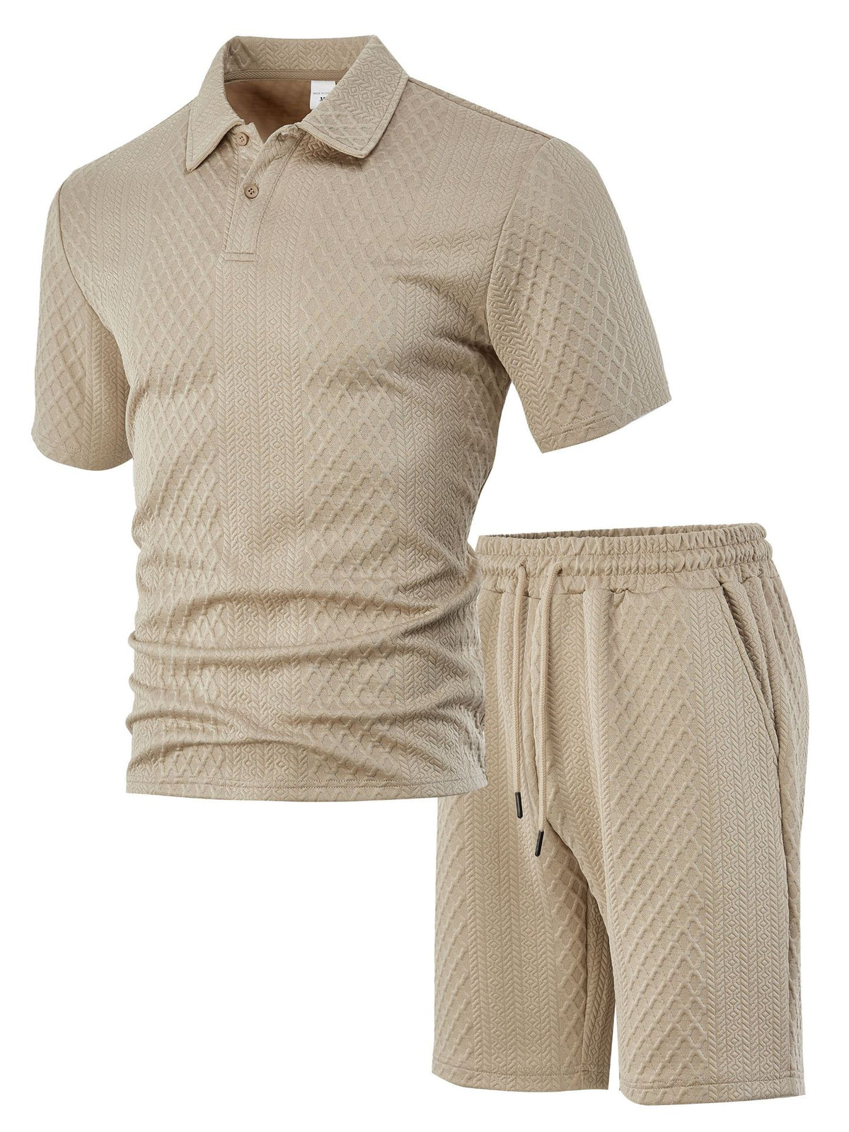 durable textured pattern, polyester, for casual wear – Breathable men's polo shirt and shorts set