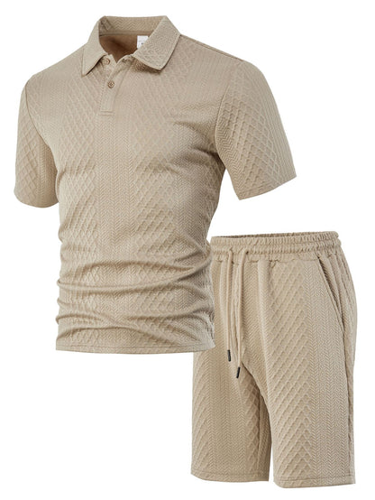 durable textured pattern, polyester, for casual wear – Breathable men's polo shirt and shorts set