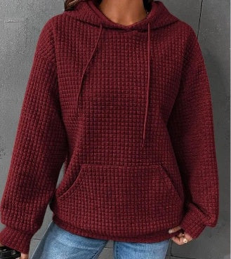Plush Cozy Women’s Hoodie Sweater - Waffle Knit Layering