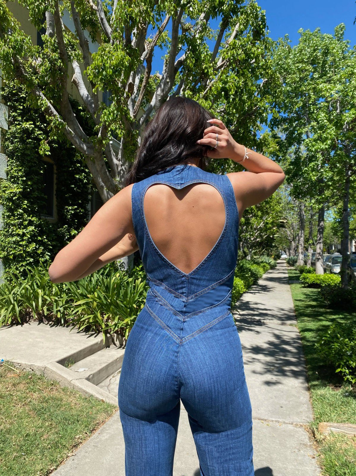 90s Inspired Denim Overalls for Women, Body-Hugging Fit, Classic Denim Blue, Easy Care Jean Jumper-5