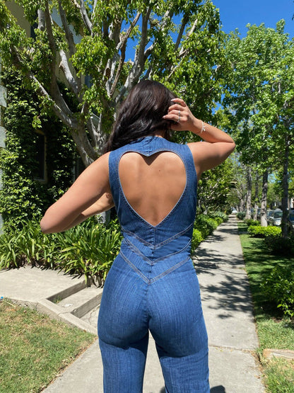 90s Inspired Denim Overalls for Women, Body-Hugging Fit, Classic Denim Blue, Easy Care Jean Jumper-5