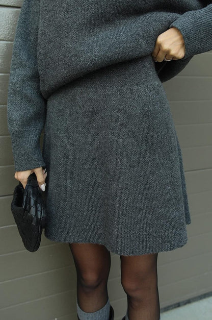 Plush Flattering Women’s Sweater Skirt Kit - Pullover Crewneck, Knit High-Waist A-Line Mini Skirt For Fall