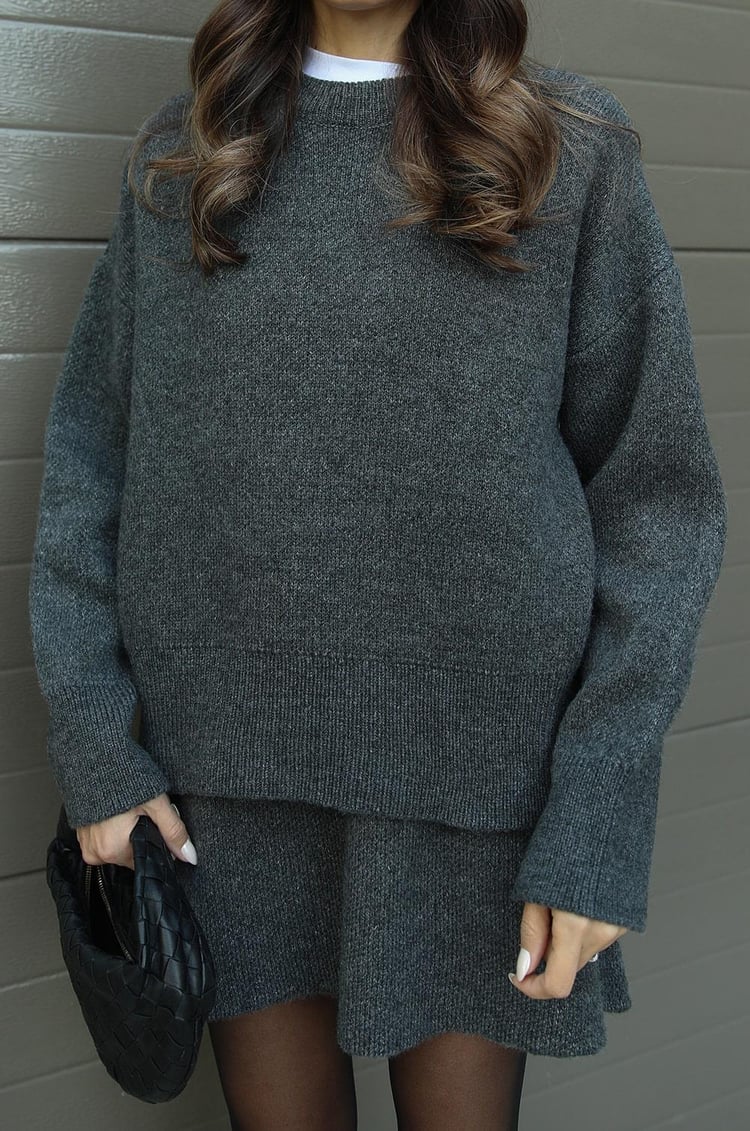 Plush Flattering Women’s Sweater Skirt Kit - Pullover Crewneck, Knit High-Waist A-Line Mini Skirt For Fall