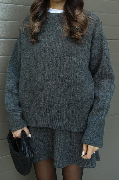 Plush Flattering Women’s Sweater Skirt Kit - Pullover Crewneck, Knit High-Waist A-Line Mini Skirt For Fall