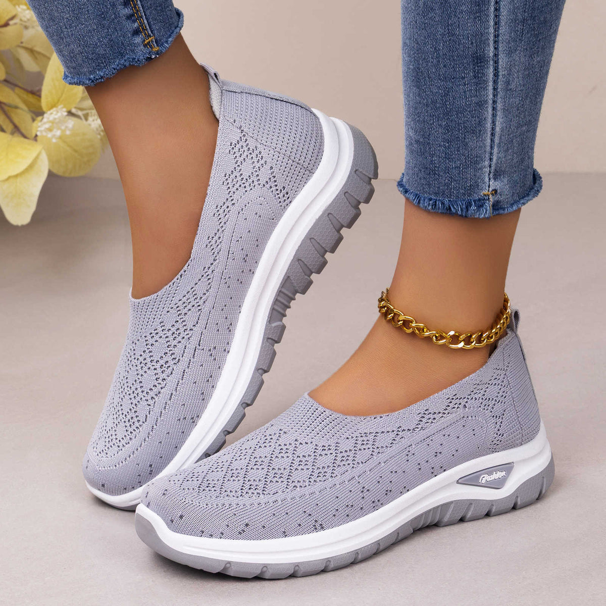 Slip-On, Knit Upper, Casual Regular Wear – Light Women's Mesh Slip-On Flats