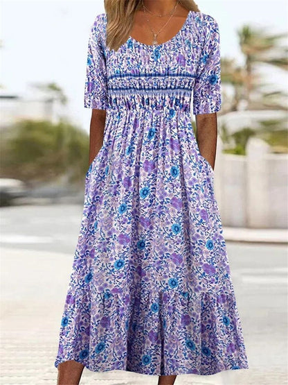 A-line, ethnic-print, polyester, for casual summer outings – Light women's maxi dress
