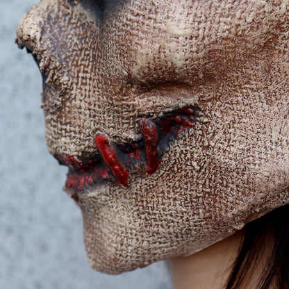 Latex Stitched Horror Mask Brown Halloween 2025 Cosplay
