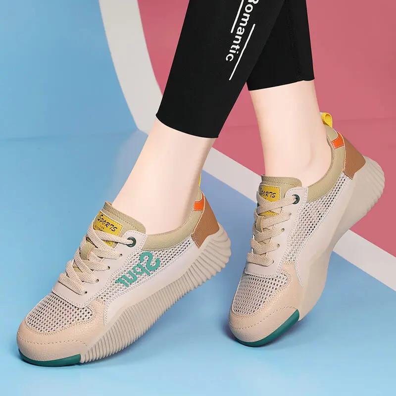 Plush durable women's sneakers - low-cut, genuine leather upper, for running daily workouts