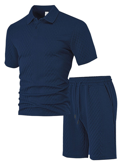 durable textured pattern, polyester, for casual wear – Breathable men's polo shirt and shorts set