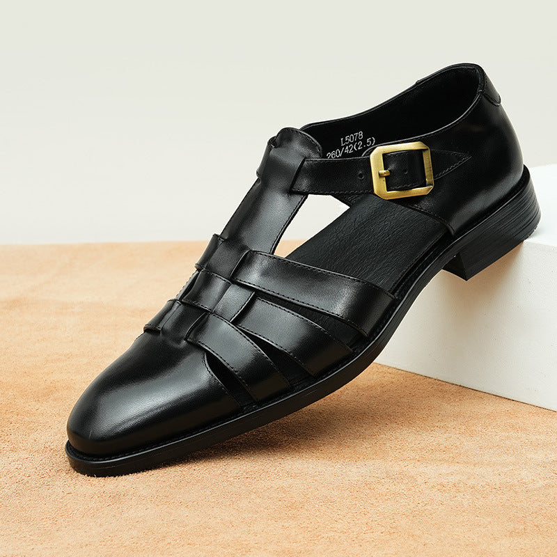 men's Breathable sandals - three-strap, genuine leather, for summer business casual