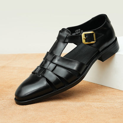 men's Breathable sandals - three-strap, genuine leather, for summer business casual