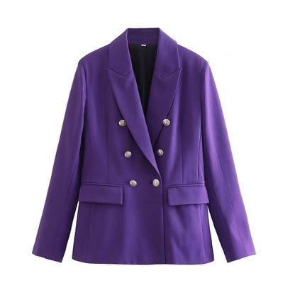 women's Fitted blazer - double-breasted, polished silhouette, polyester, autumn office wear