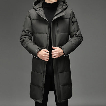Light Cozy Men's Down Coat - Long Puffer, Goose Down