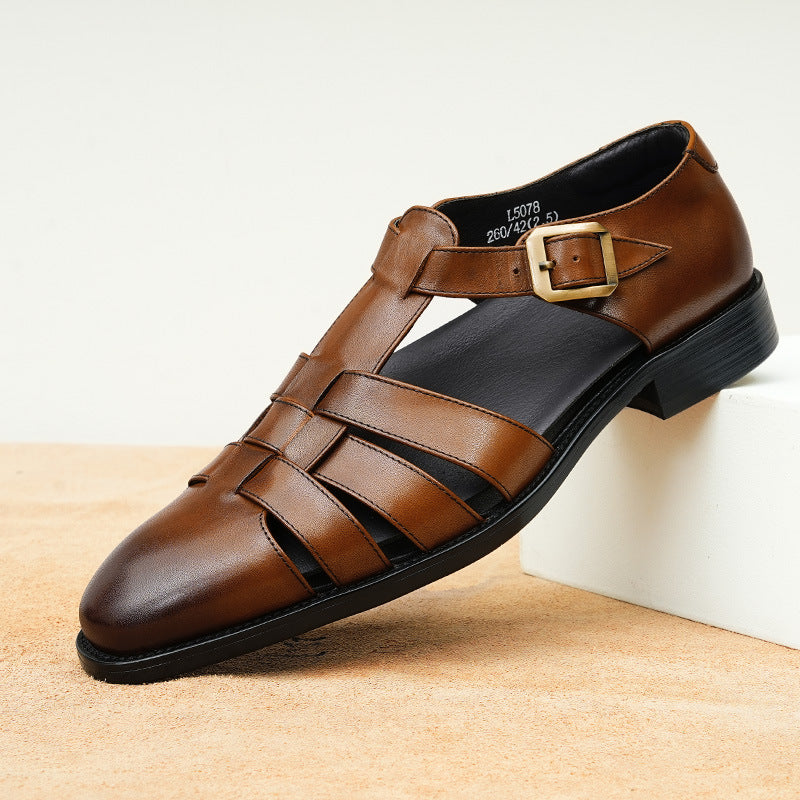 men's Breathable sandals - three-strap, genuine leather, for summer business casual