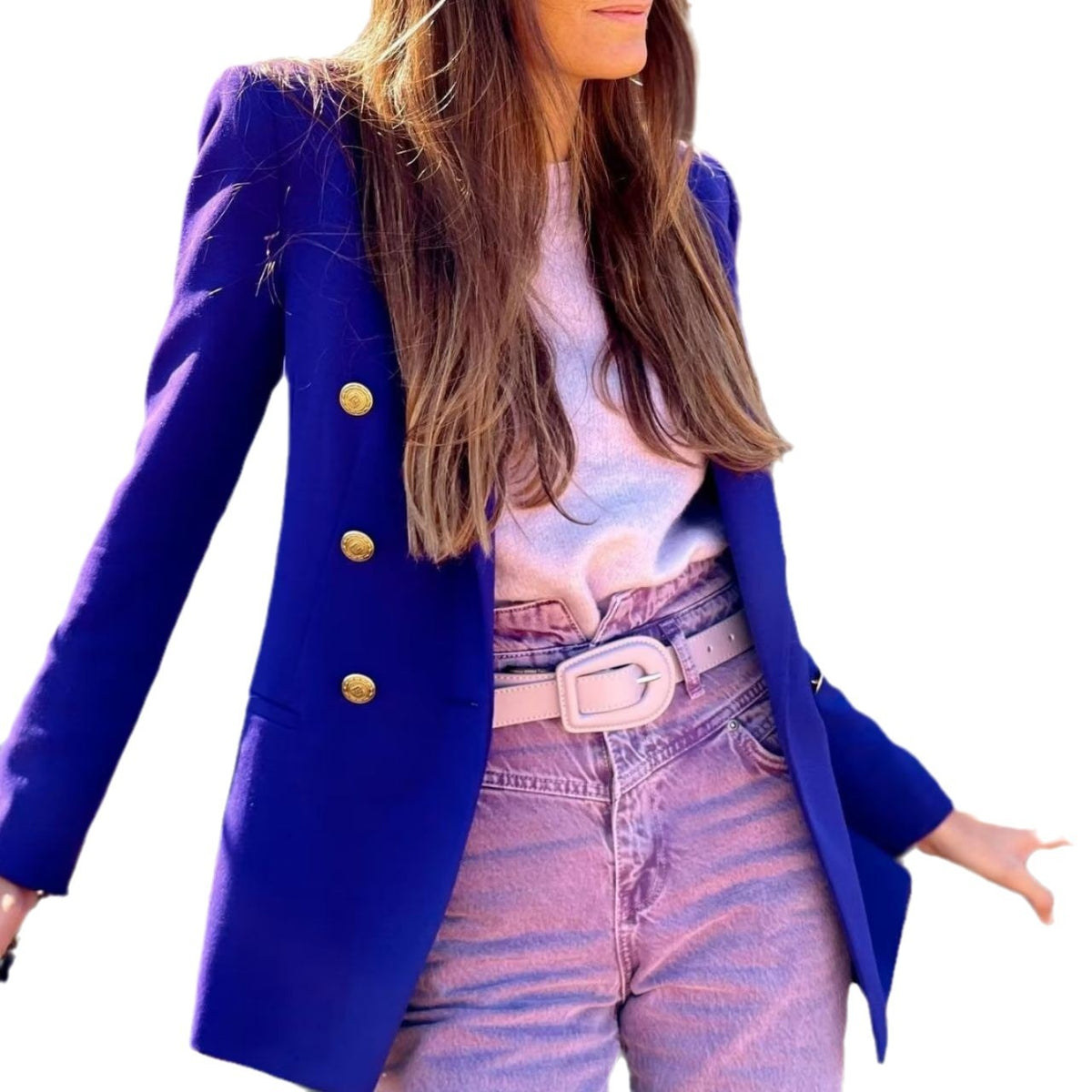 women's Fitted blazer - double-breasted, polished silhouette, polyester, autumn office wear