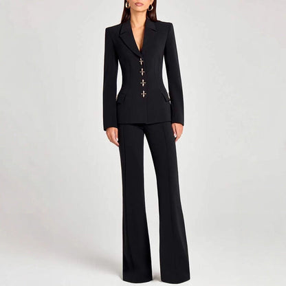 tailored, polyester, office wear – Fitted women's long-sleeve blazer with classic design