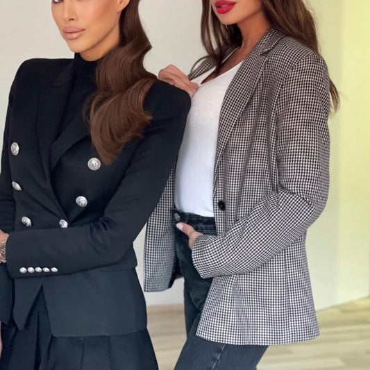 women's Fitted blazer - double-breasted, polished silhouette, polyester, autumn office wear