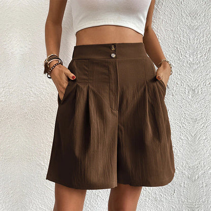 Variant image for Elegant Women's Shorts with Pockets, Breathable Cotton-Polyester Blend for Spring/Summer Fashion-9