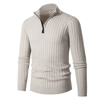 Men's Fitted Half Turtleneck Zip Sweater - Ribbed Knit