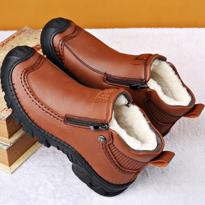 Mens Warm Ankle Boots - Zip Closure, PU Leather, Winter