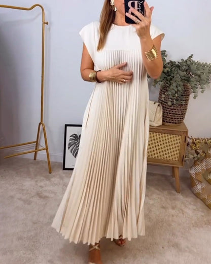 Elegant Sleeveless Pleated Womens Dress in Solid Color - Versatile Summer Wedding Guest or Cocktail Formal Dress-4
